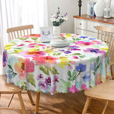 Aperturee - Aperturee Modern Colorful Floral Round Tablecloth for Vibrant Spring and Summer Dining Wedding or Party Decor